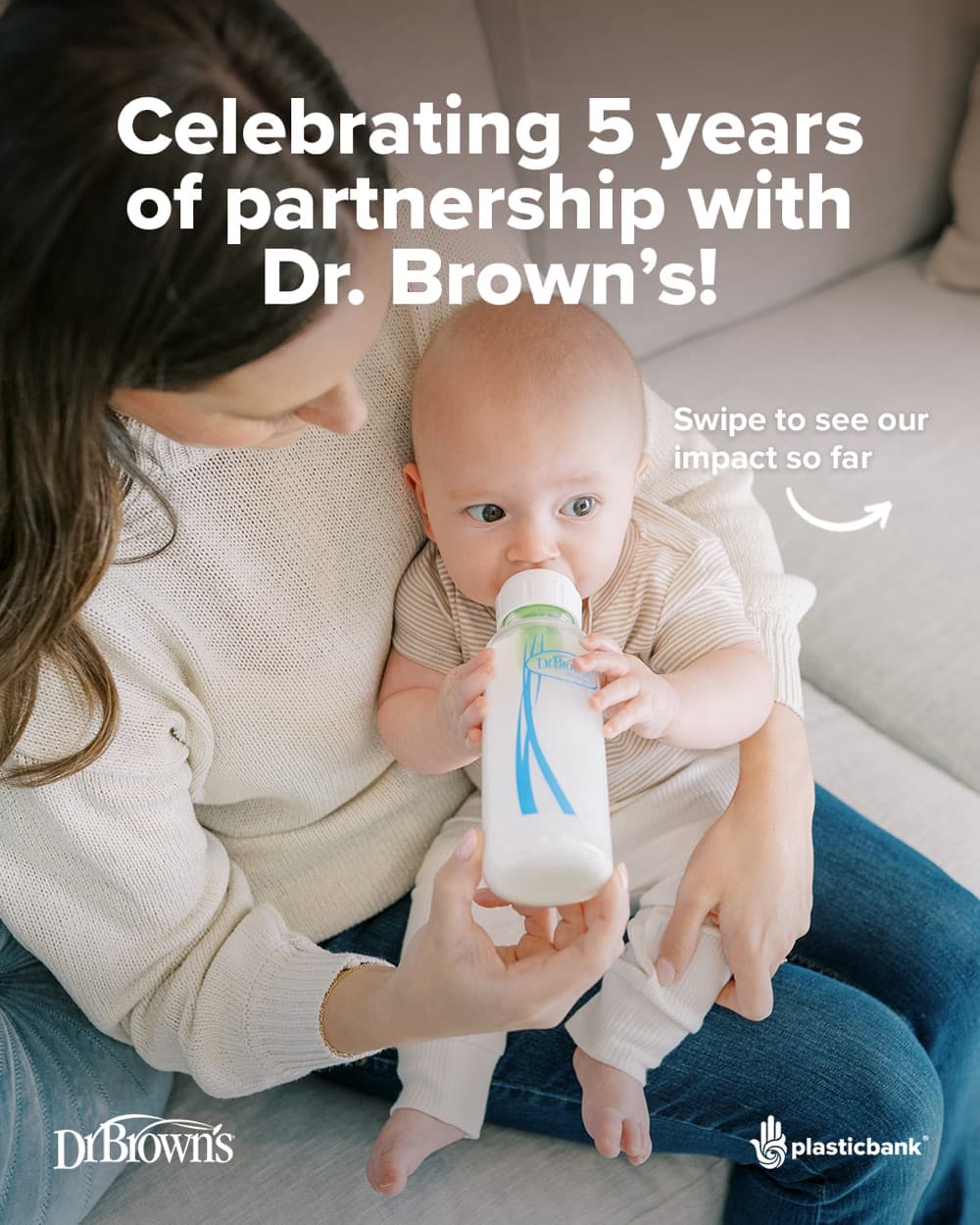 Instagram post celebrating five years of partnership with Dr. Brown's