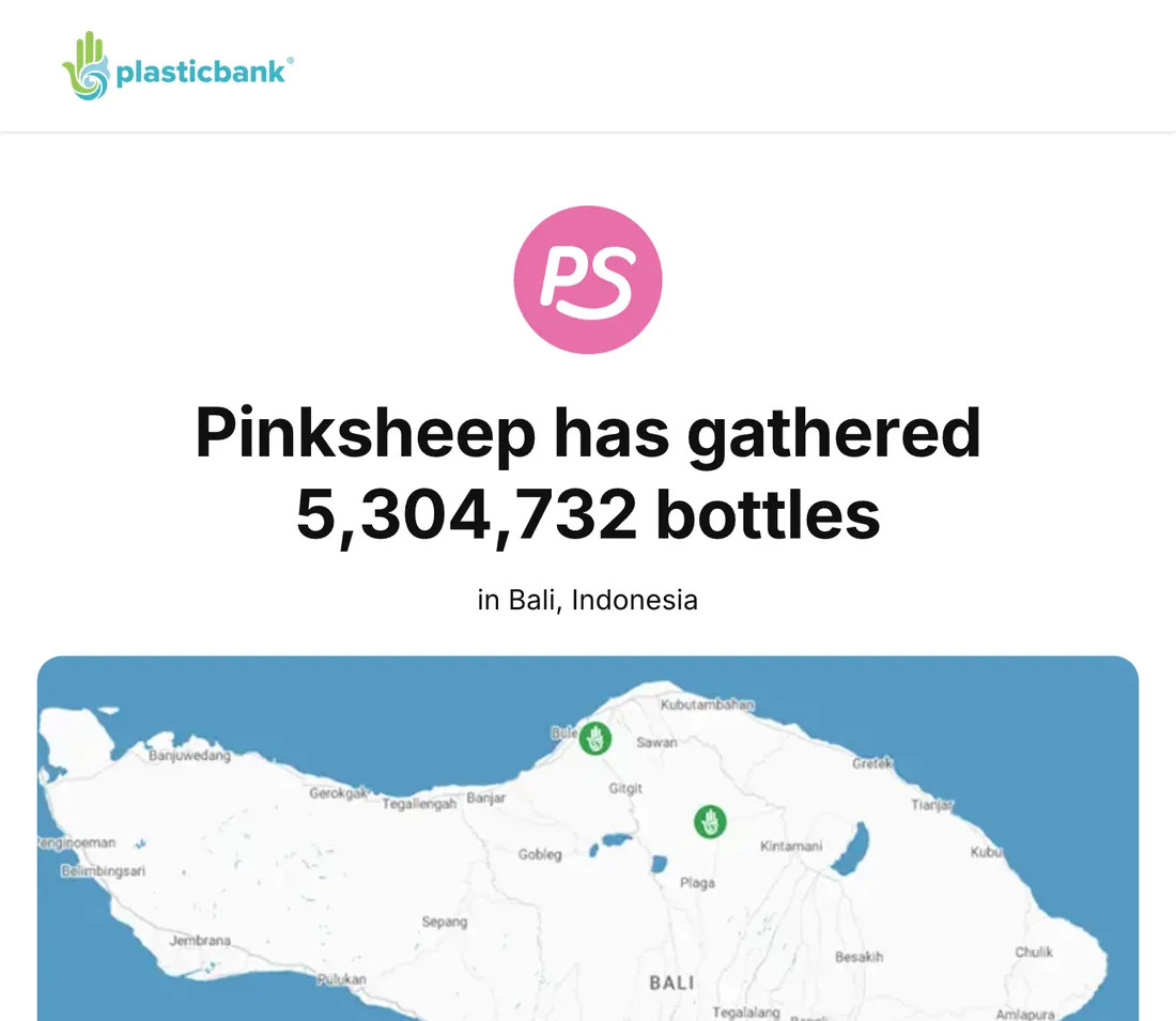 Pinksheep's live impact page, with its gathered total and collection map