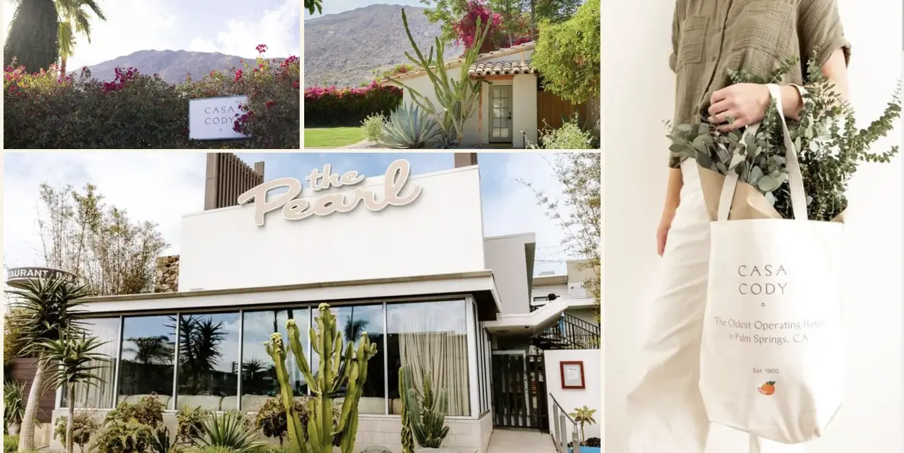 Collage combines modern and vintage aesthetics, showcasing hospitality, nature, and design